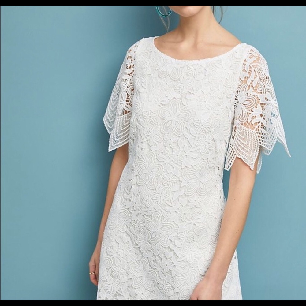 Anthropologie - Charleston Lace Mini Dress white size 6 bachelorette bridal